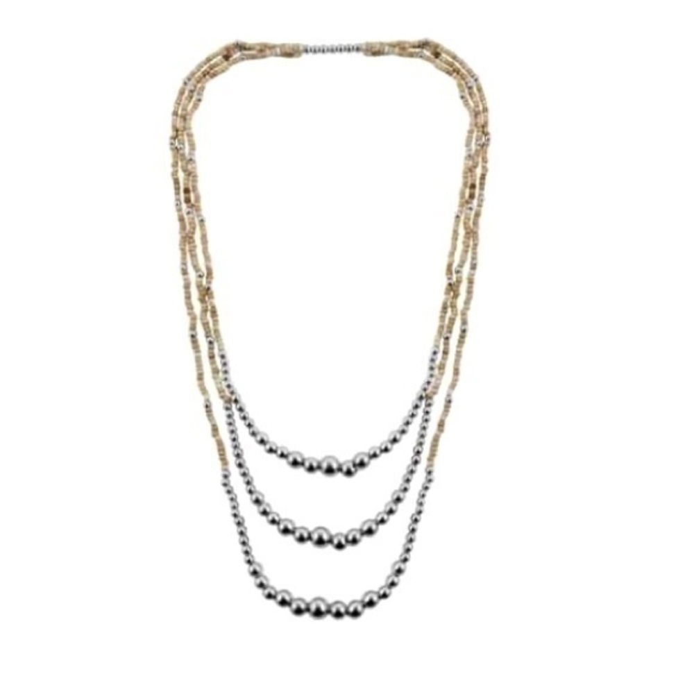 Cream Beaded 3 Layered Necklace 24 Inches